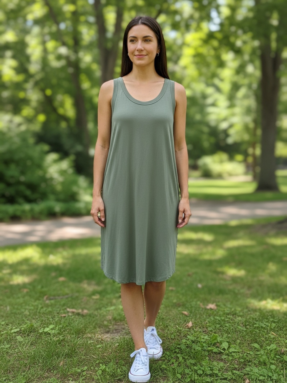 Heyson Relaxed Scoop Neck Tank Dress in Olive